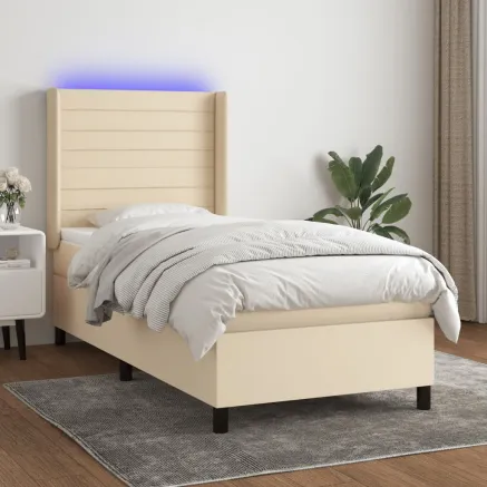 Sommier à lattes de lit matelas et LED Crème 100x200 cm Tissu