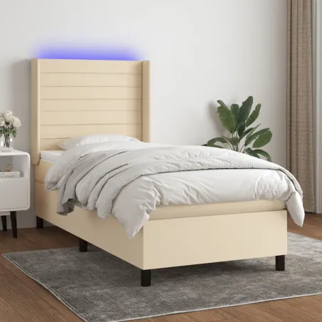 Sommier à lattes de lit matelas et LED Crème 100x200 cm Tissu