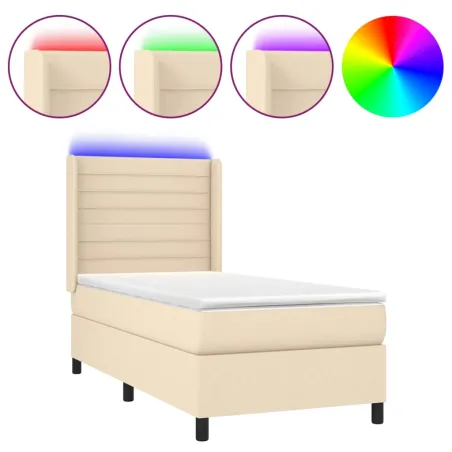 Sommier à lattes de lit matelas et LED Crème 100x200 cm Tissu