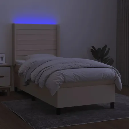 Sommier à lattes de lit matelas et LED Crème 100x200 cm Tissu