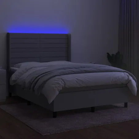 Sommier à lattes de lit matelas LED Gris clair 140x190 cm Tissu