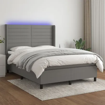 Sommier à lattes de lit matelas LED Gris foncé 140x190 cm Tissu