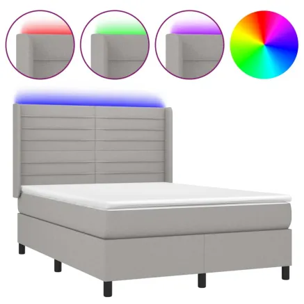 Sommier à lattes de lit matelas LED Gris clair 140x200 cm Tissu 2