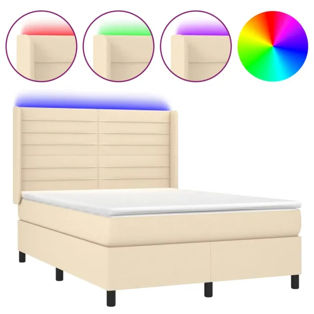 Sommier à lattes de lit matelas et LED Crème 140x200 cm Tissu