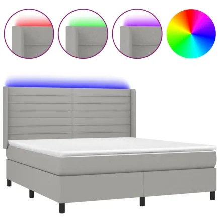 Sommier à lattes de lit matelas LED Gris clair 160x200 cm Tissu 2