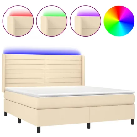 Sommier à lattes de lit matelas et LED Crème 160x200 cm Tissu 2