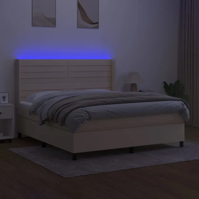 Sommier à lattes de lit matelas et LED Crème 180x200 cm Tissu