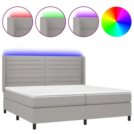 Sommier à lattes de lit matelas LED Gris clair 200x200 cm Tissu 2
