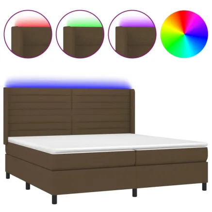 Sommier à lattes de lit matelas et LED Marron foncé 200x200 cm 2
