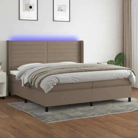 Sommier à lattes de lit matelas et LED Taupe 200x200 cm Tissu