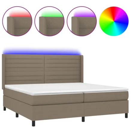 Sommier à lattes de lit matelas et LED Taupe 200x200 cm Tissu 2