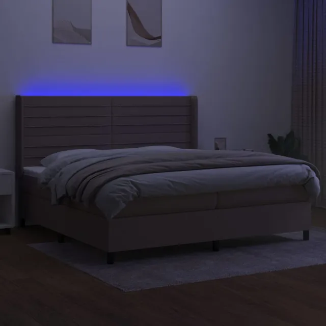 Sommier à lattes de lit matelas et LED Taupe 200x200 cm Tissu