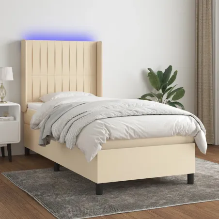 Sommier à lattes de lit matelas et LED Crème 80x200cm Tissu
