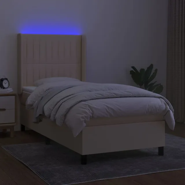 Sommier à lattes de lit matelas et LED Crème 80x200cm Tissu