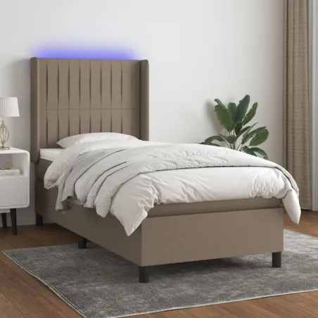 Sommier à lattes de lit matelas et LED Taupe 90x190 cm Tissu