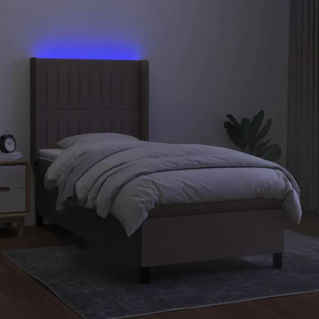 Sommier à lattes de lit matelas et LED Taupe 90x190 cm Tissu
