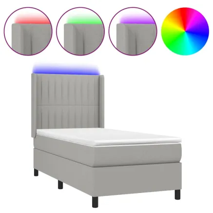 Sommier à lattes de lit matelas LED Gris clair 90x200cm Tissu 2