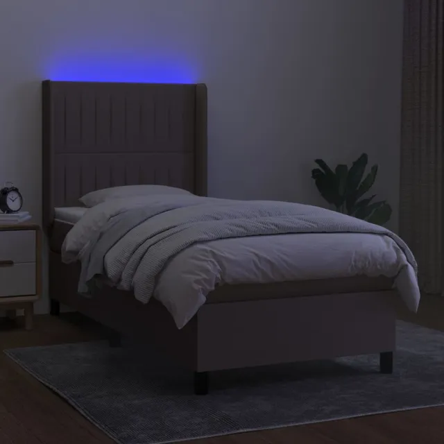 Sommier à lattes de lit matelas et LED Taupe 90x200 cm Tissu