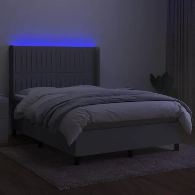 Sommier à lattes de lit matelas LED Gris clair 140x190 cm Tissu