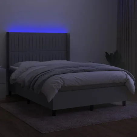 Sommier à lattes de lit matelas LED Gris clair 140x190 cm Tissu