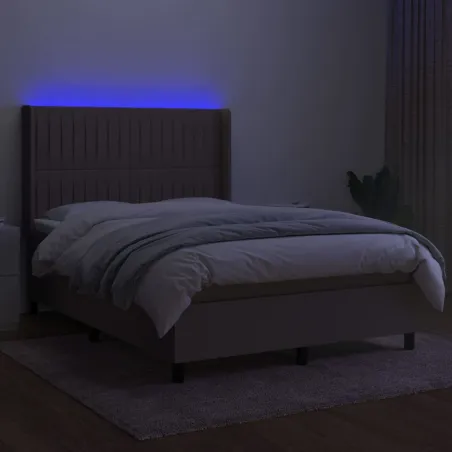 Sommier à lattes de lit matelas et LED Taupe 140x190 cm Tissu