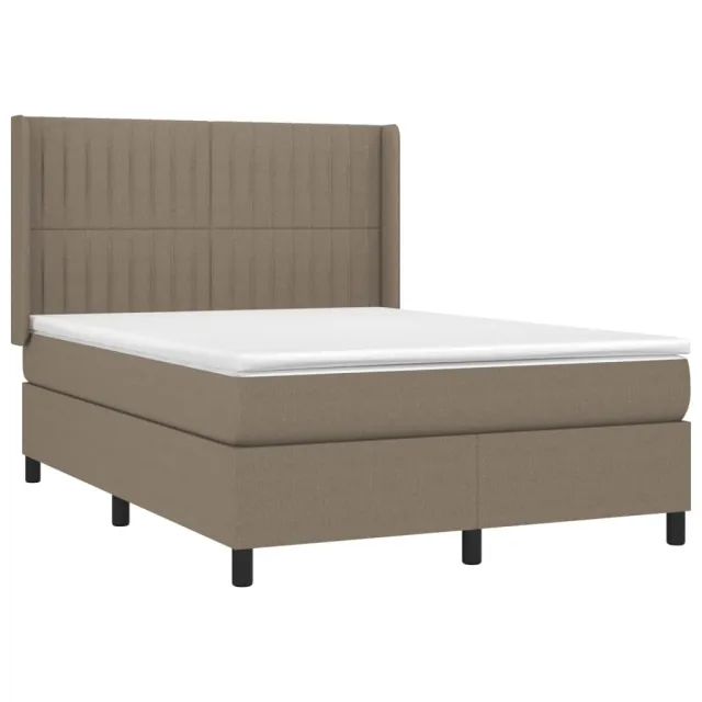 Sommier à lattes de lit matelas et LED Taupe 140x190 cm Tissu