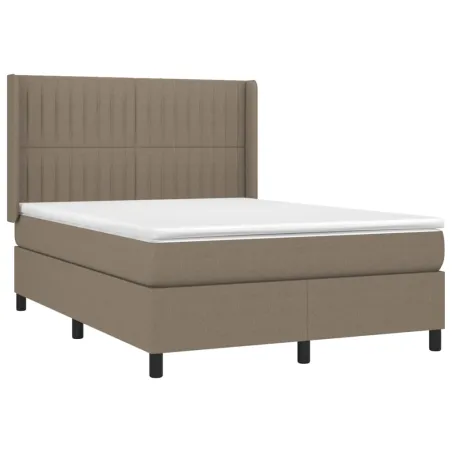 Sommier à lattes de lit matelas et LED Taupe 140x190 cm Tissu