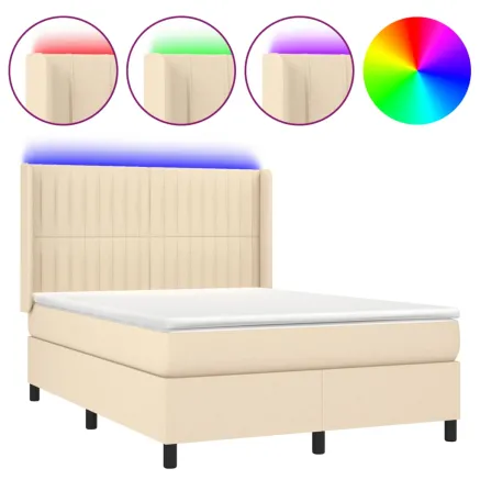 Sommier à lattes de lit matelas et LED Crème 140x200 cm Tissu 2