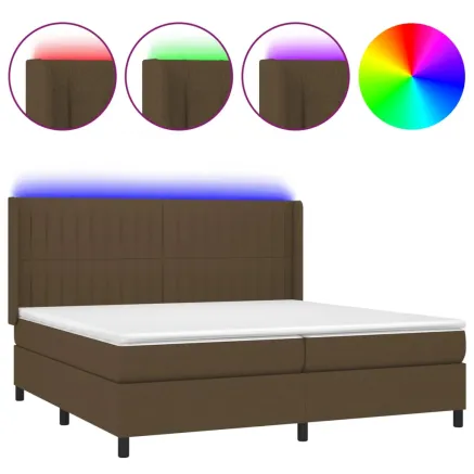 Sommier à lattes de lit matelas et LED Marron foncé 200x200 cm 2