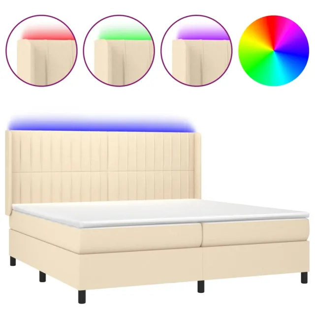 Sommier à lattes de lit matelas et LED Crème 200x200 cm Tissu