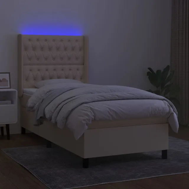 Sommier à lattes de lit matelas et LED Crème 80x200cm Tissu