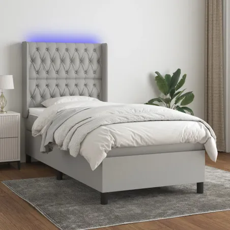 Sommier à lattes de lit matelas LED Gris clair 90x190cm Tissu