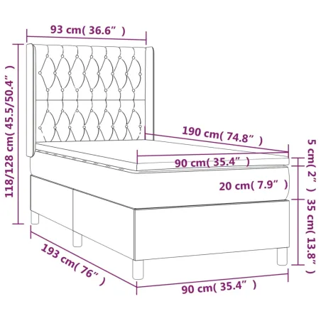 Sommier à lattes de lit matelas LED Gris foncé 90x190cm Tissu