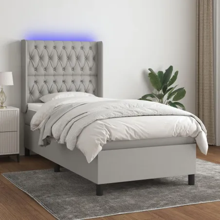 Sommier à lattes de lit matelas LED Gris clair 90x200cm Tissu
