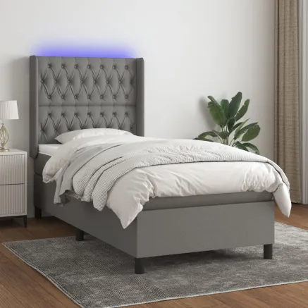 Sommier à lattes de lit matelas LED Gris foncé 90x200cm Tissu