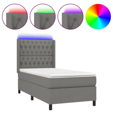 Sommier à lattes de lit matelas LED Gris foncé 90x200cm Tissu 2