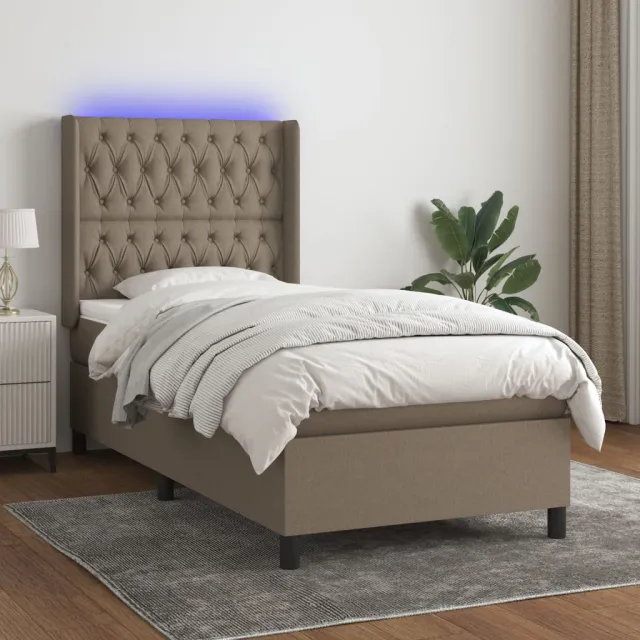 Sommier à lattes de lit matelas et LED Taupe 90x200 cm Tissu