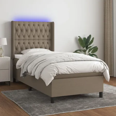 Sommier à lattes de lit matelas et LED Taupe 100x200 cm Tissu