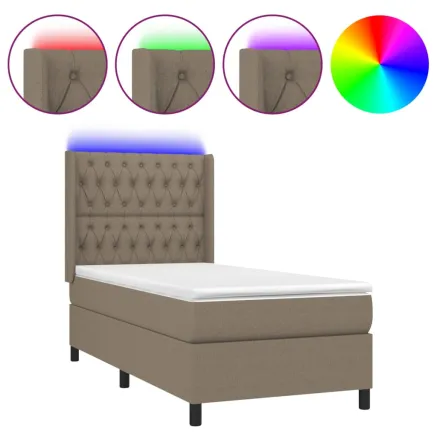 Sommier à lattes de lit matelas et LED Taupe 100x200 cm Tissu 2