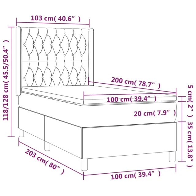 Sommier à lattes de lit matelas et LED Taupe 100x200 cm Tissu
