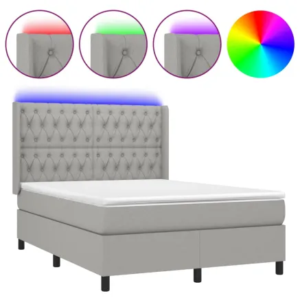 Sommier à lattes de lit matelas LED Gris clair 140x190 cm Tissu 2