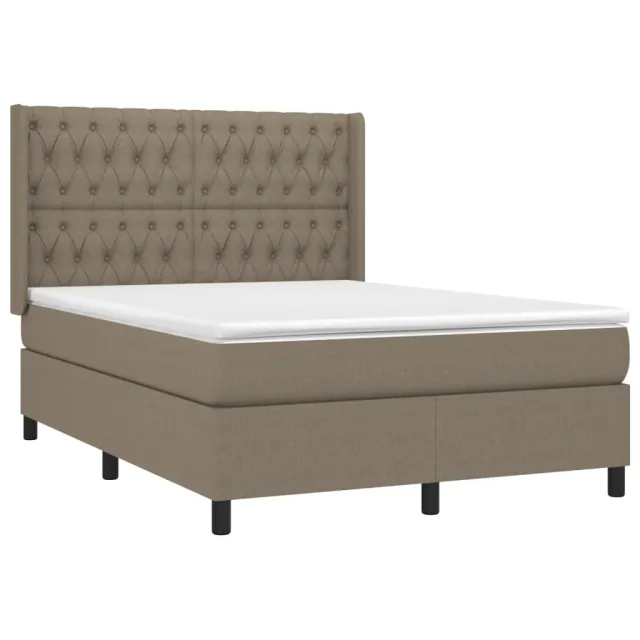 Sommier à lattes de lit matelas et LED Taupe 140x190 cm Tissu