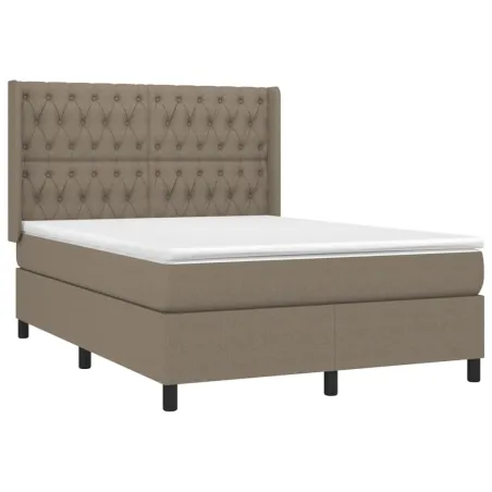 Sommier à lattes de lit matelas et LED Taupe 140x190 cm Tissu