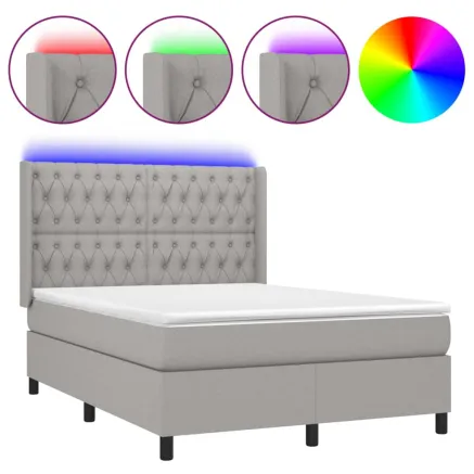 Sommier à lattes de lit matelas LED Gris clair 140x200 cm Tissu 2