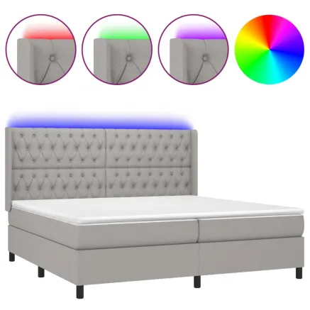 Sommier à lattes de lit matelas LED Gris clair 200x200 cm Tissu 2