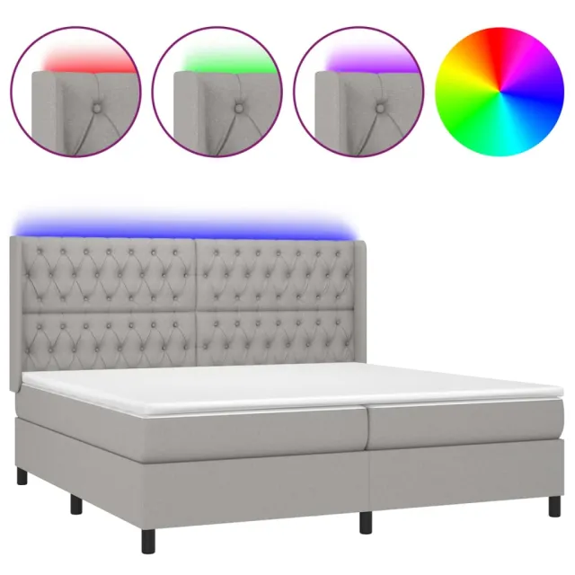 Sommier à lattes de lit matelas LED Gris clair 200x200 cm Tissu
