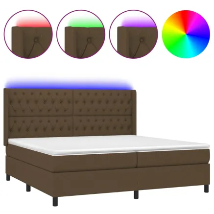 Sommier à lattes de lit matelas et LED Marron foncé 200x200 cm 2
