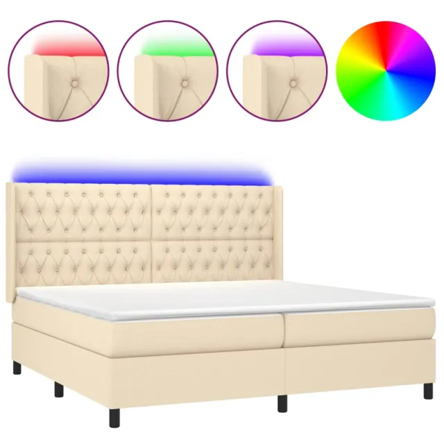 Sommier à lattes de lit matelas et LED Crème 200x200 cm Tissu