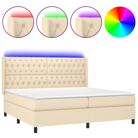 Sommier à lattes de lit matelas et LED Crème 200x200 cm Tissu