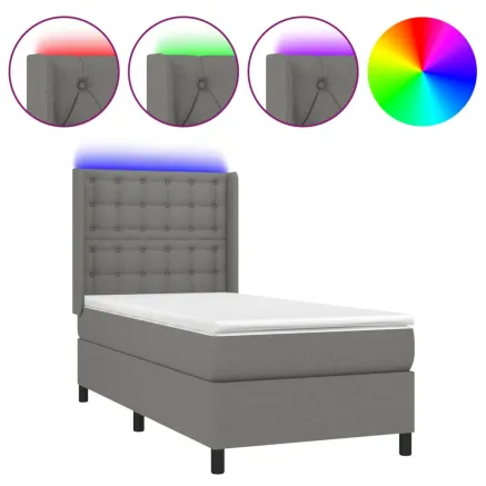 Sommier à lattes de lit matelas LED Gris foncé 90x200cm Tissu 2